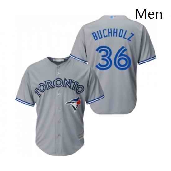 Mens Toronto Blue Jays 36 Clay Buchholz Replica Grey Road Baseball Jersey